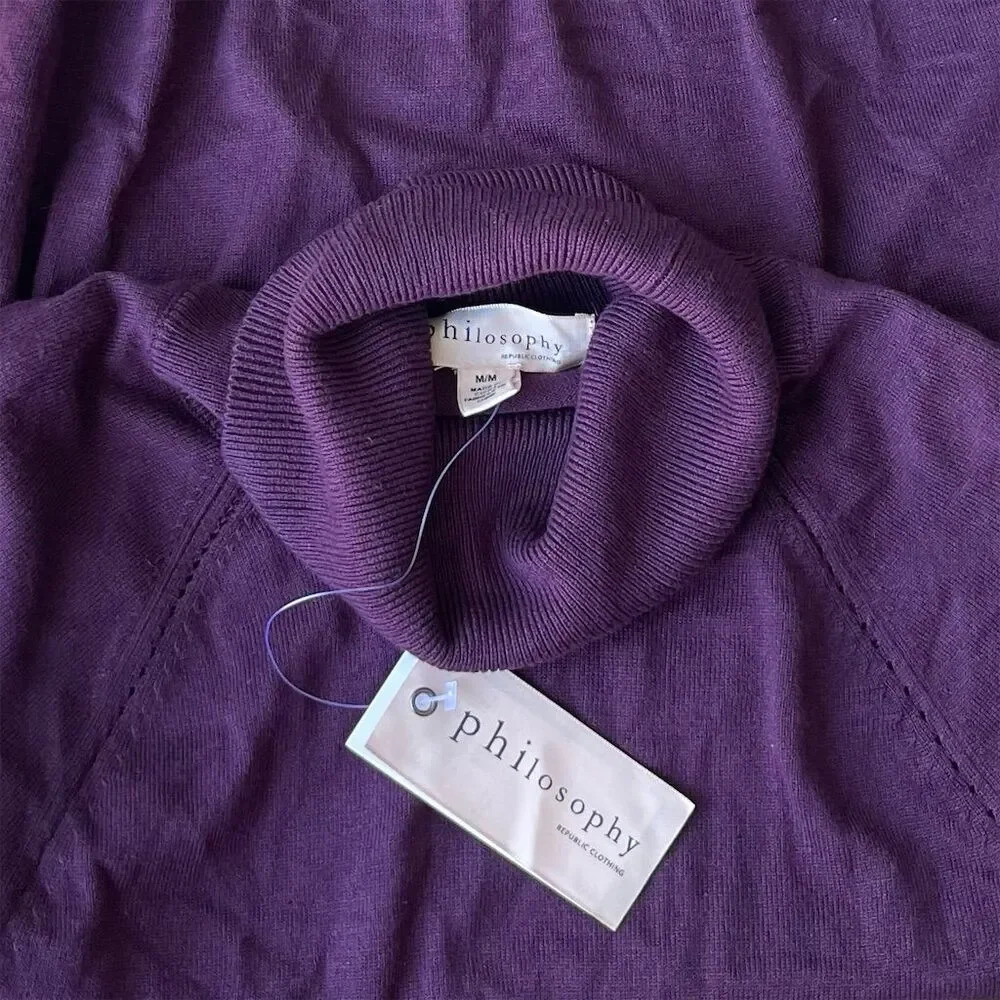 New Philosophy Turtleneck Sweater Women's M Purple Short Sleeve knit Pullover - Picture 3 of 3